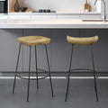 Set of Two 31 Natural and Black Solid Wood and Steel Backless Bar Height Bar Chairs