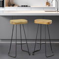 Set of Two 31 Natural and Black Solid Wood and Steel Backless Bar Height Bar Chairs
