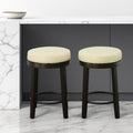 Set of Two 24 Cream and Espresso Faux Leather and Solid Wood Backless Counter Height Swivel Bar Chairs