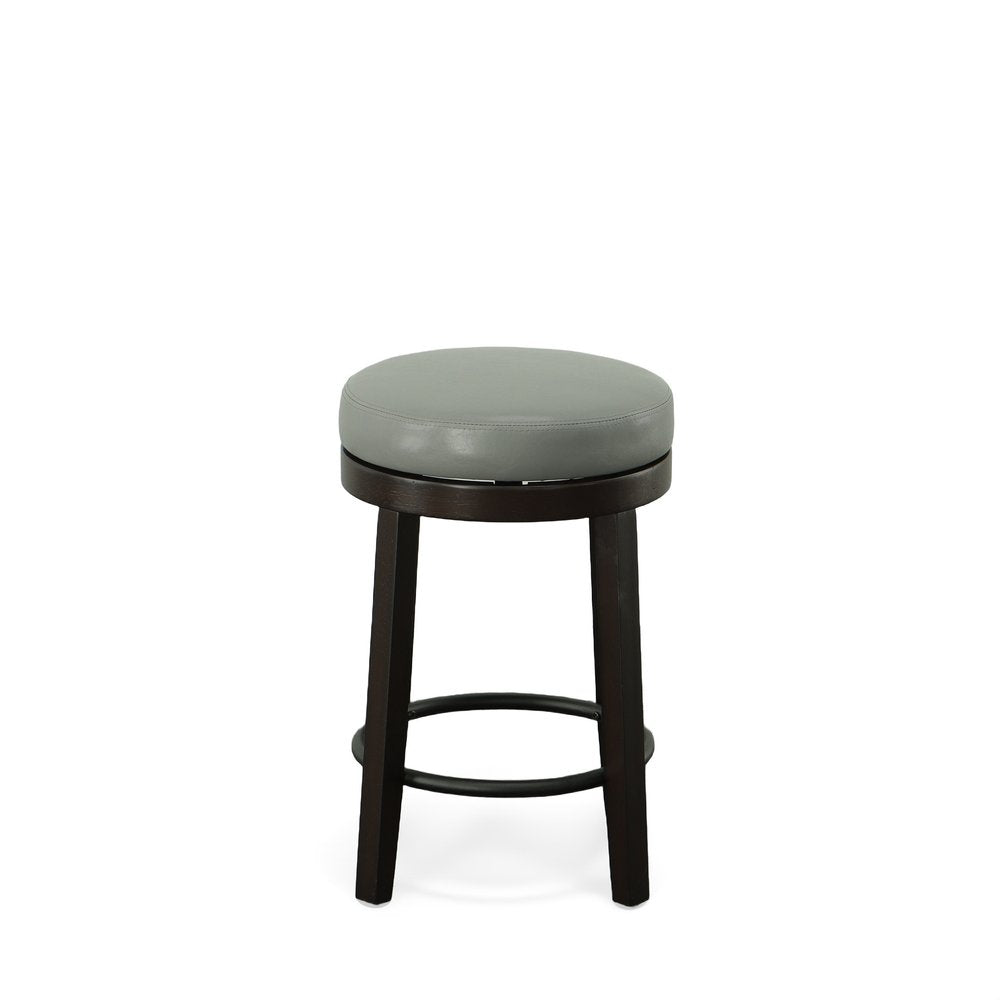 Set of Two 24 Gray and Espresso Faux Leather and Solid Wood Backless Counter Height Swivel Bar Chairs