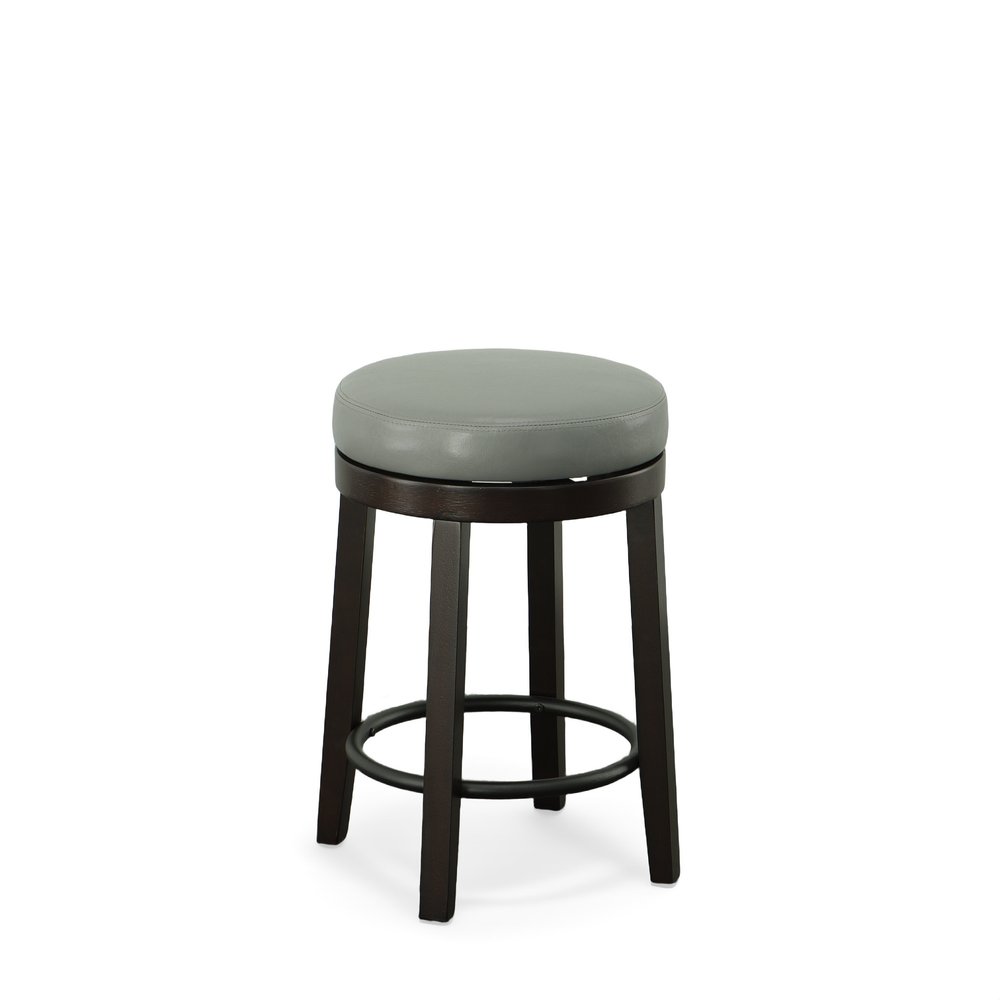 Set of Two 24 Gray and Espresso Faux Leather and Solid Wood Backless Counter Height Swivel Bar Chairs