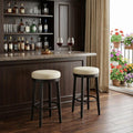 Set of Two 30 Cream and Espresso Faux Leather and Solid Wood Backless Bar Height Swivel Bar Chairs