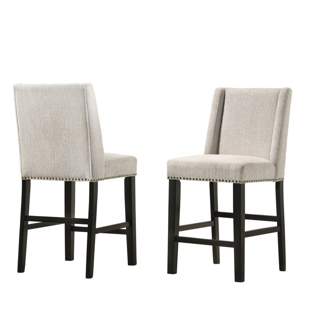 Set of Two 42 Fawn and Espresso Iron Bar Chairs