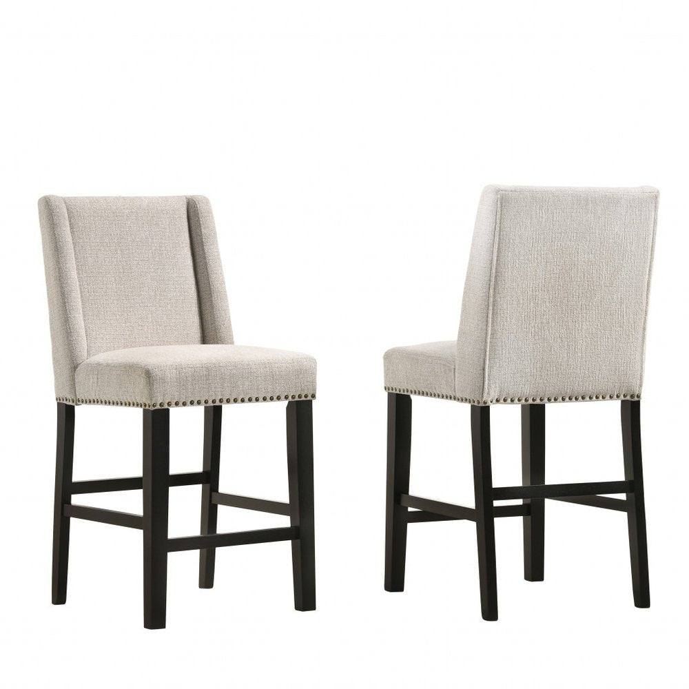 Set of Two 42 Fawn and Espresso Iron Bar Chairs