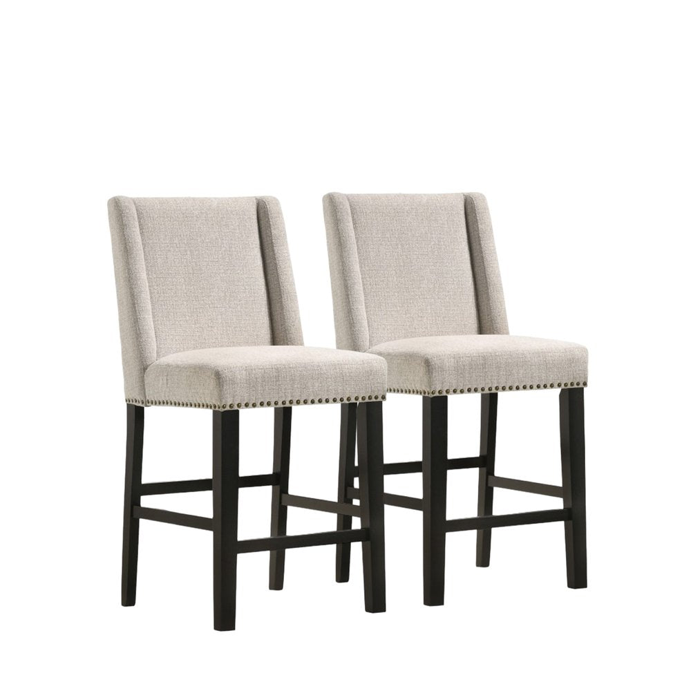 Set of Two 42 Fawn and Espresso Iron Bar Chairs