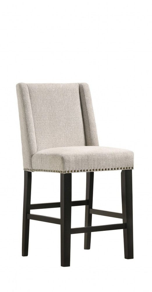 Set of Two 42 Fawn and Espresso Iron Bar Chairs