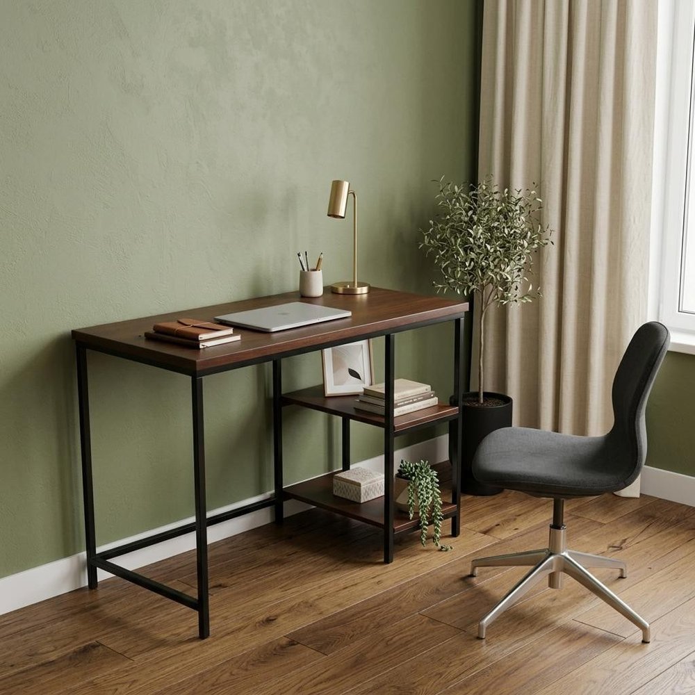 Chestnut and Black Solid Wood and Metal Computer Desk - 42-inch