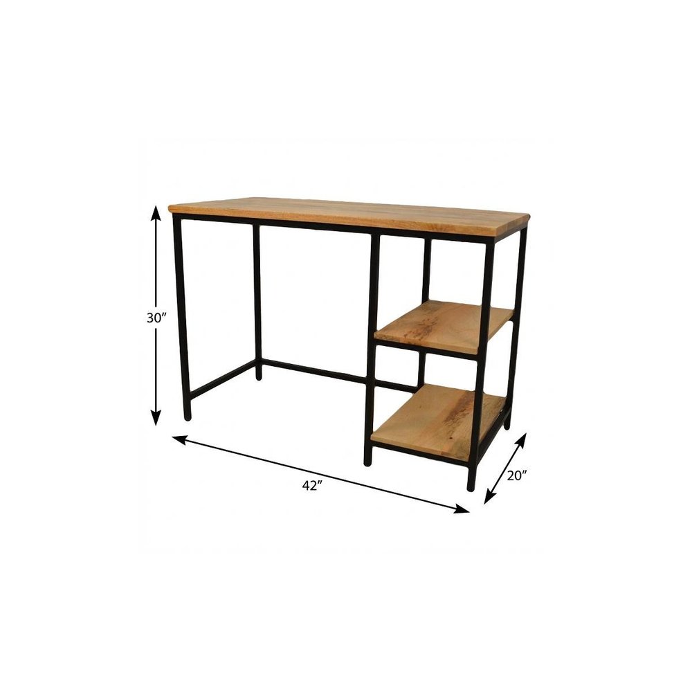Natural and Black Solid Wood and Metal Computer Desk - 42-inch