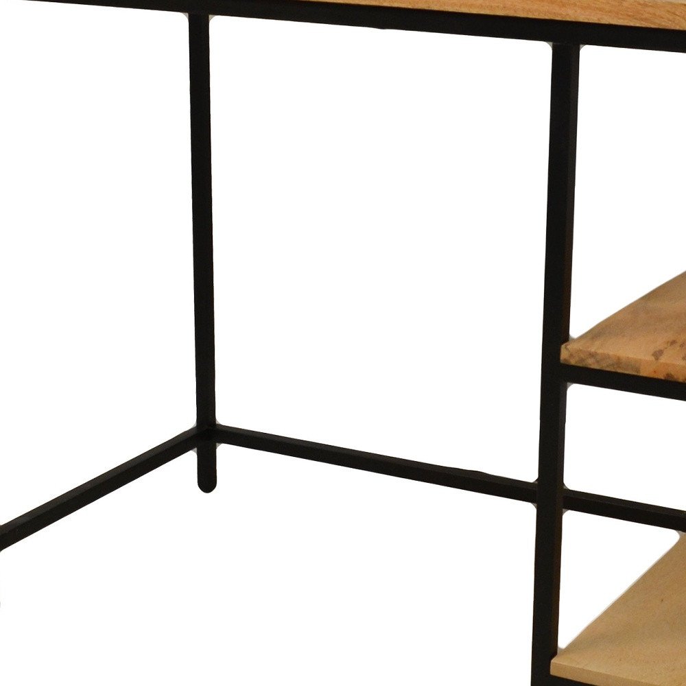 Natural and Black Solid Wood and Metal Computer Desk - 42-inch