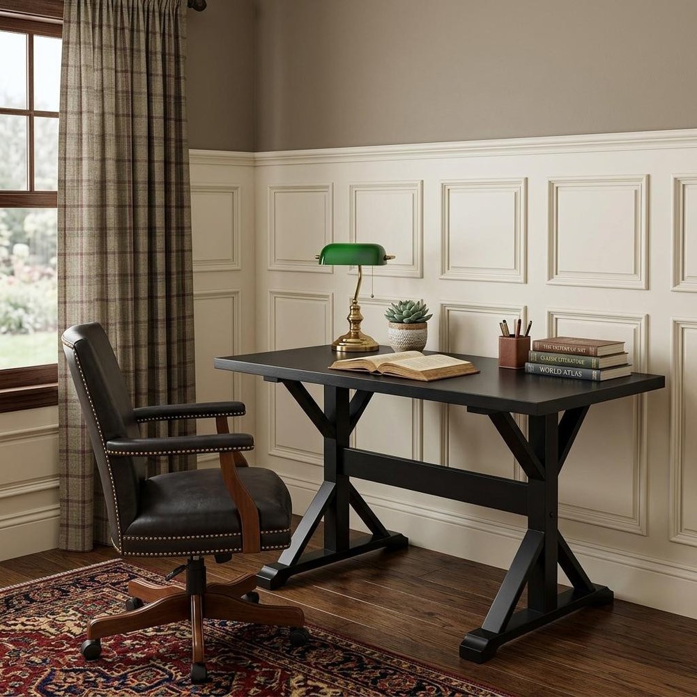 Black Solid Wood Trestle Writing Desk - 48-inch