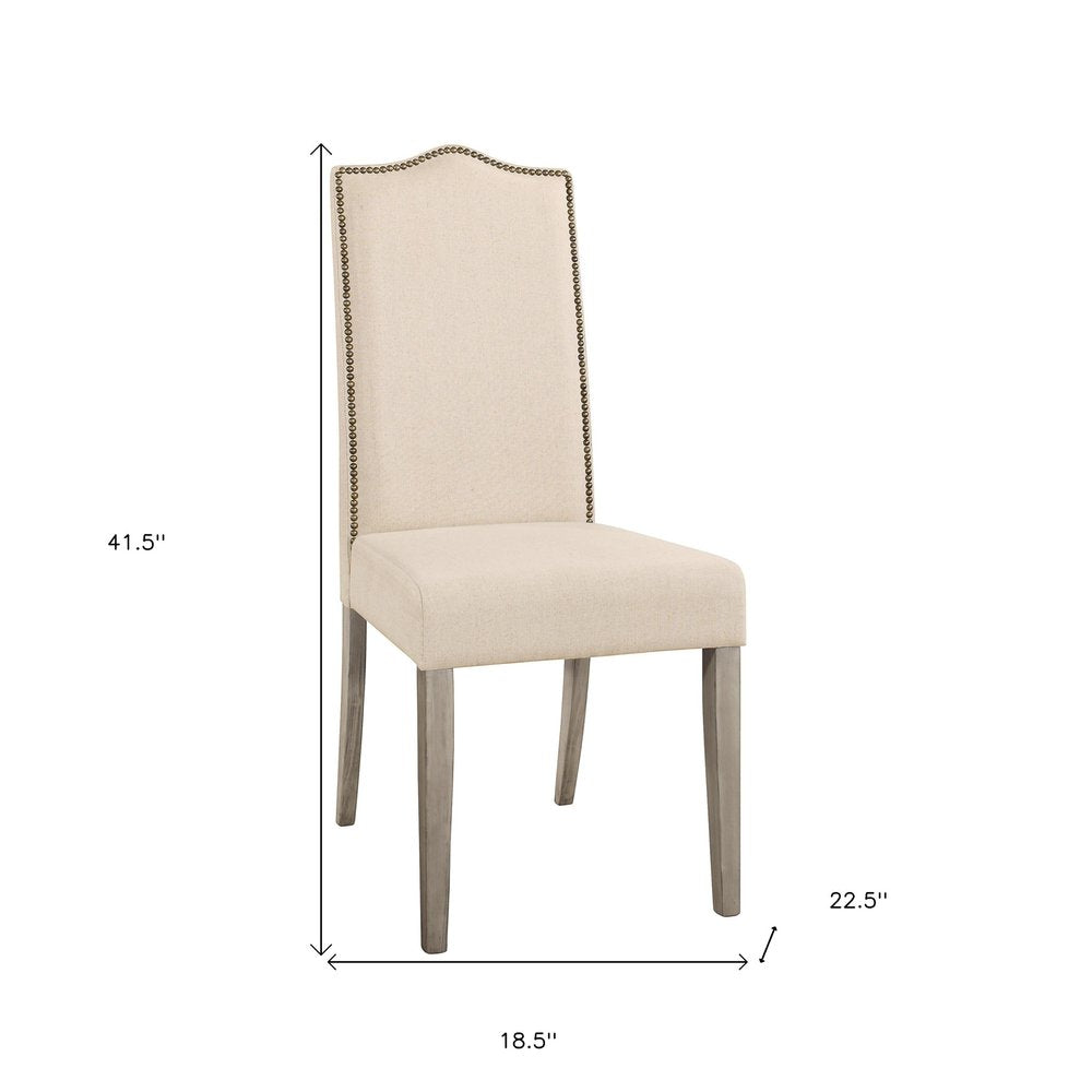 Cream and Gray Upholstered Linen Dining Parsons Chair