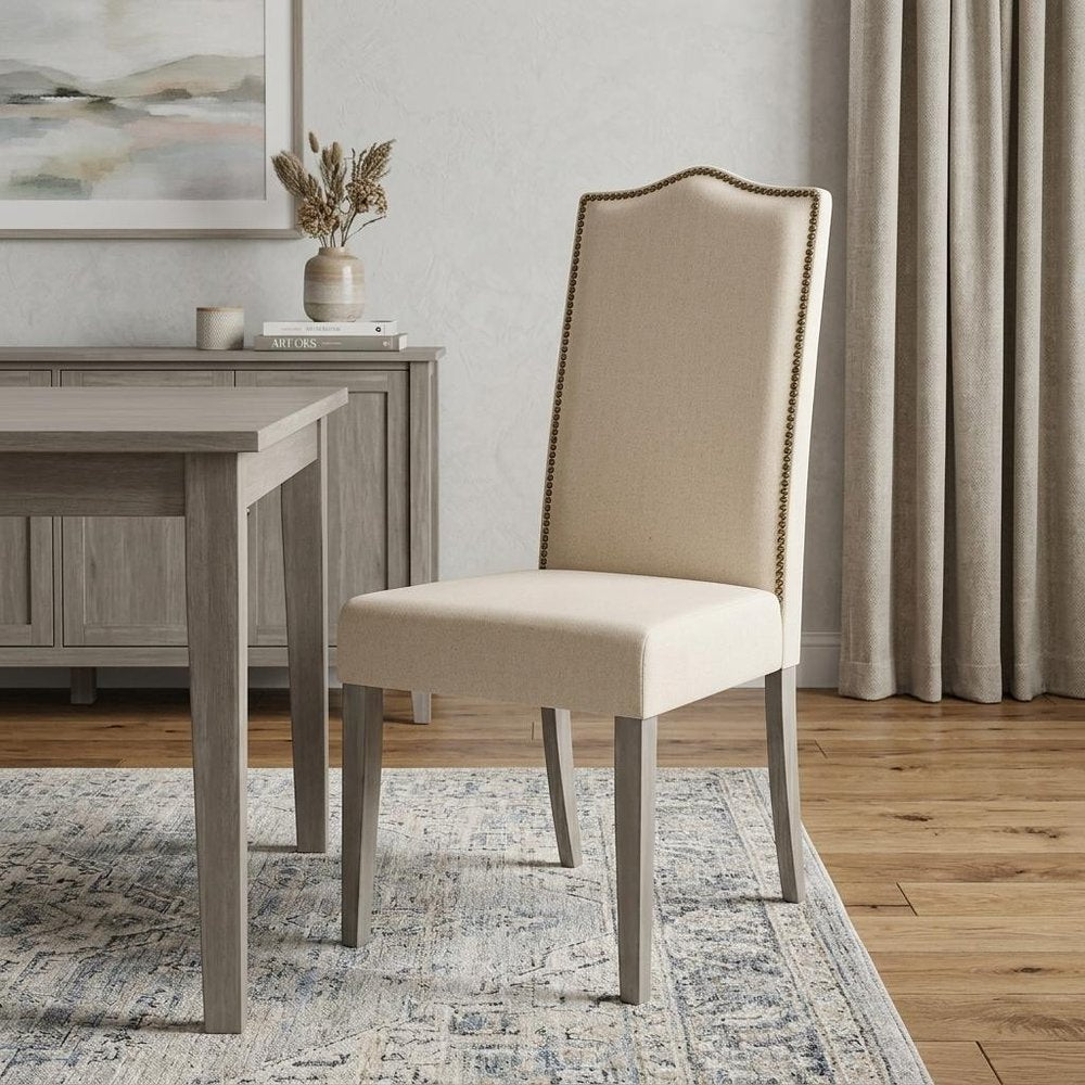 Cream and Gray Upholstered Linen Dining Parsons Chair