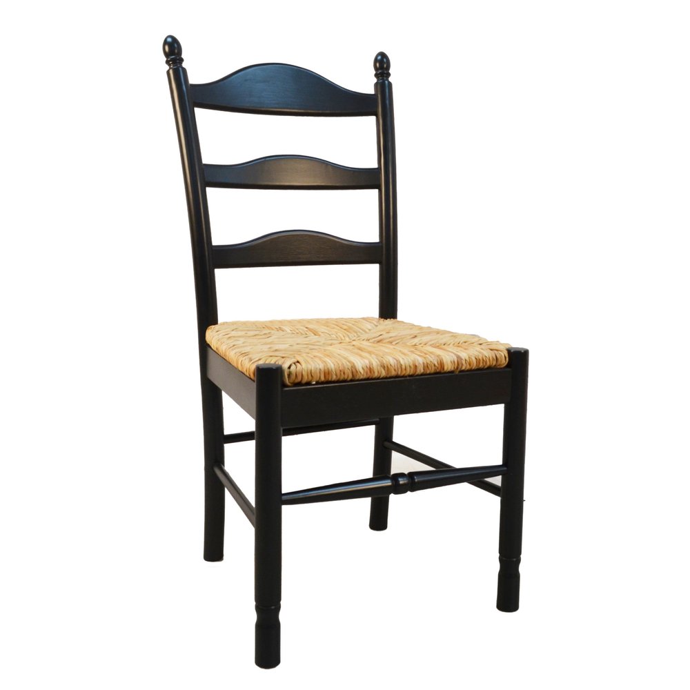 Straw and Black Wood Ladder Back Dining Side Chair