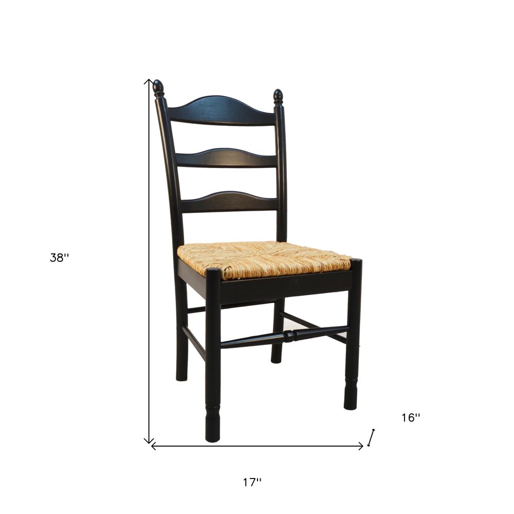 Straw and Black Wood Ladder Back Dining Side Chair
