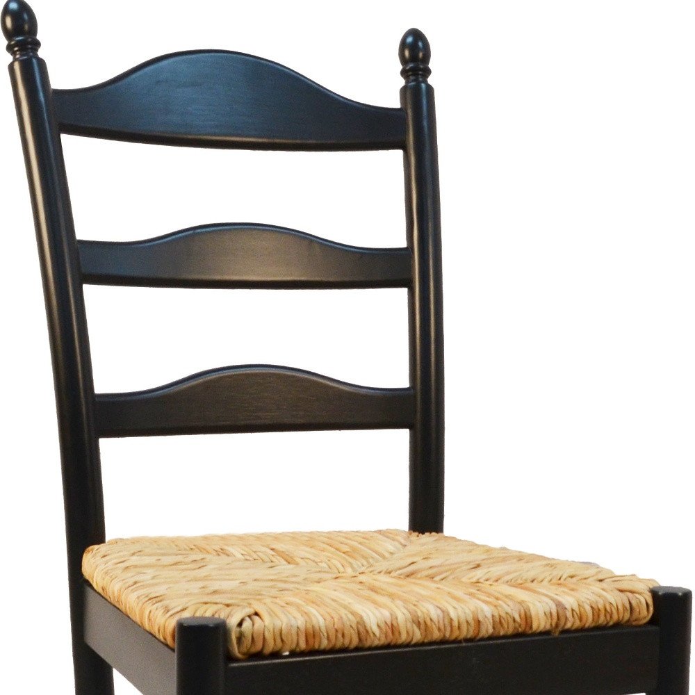 Straw and Black Wood Ladder Back Dining Side Chair