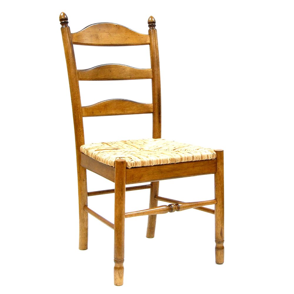 Straw and Brown Wood Ladder Back Dining Side Chair