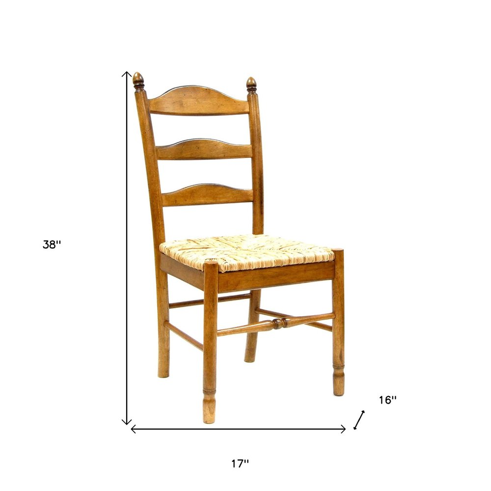 Straw and Brown Wood Ladder Back Dining Side Chair