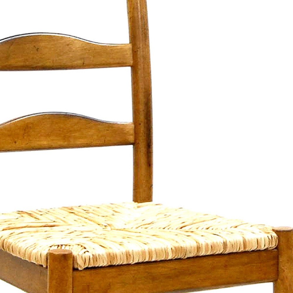 Straw and Brown Wood Ladder Back Dining Side Chair