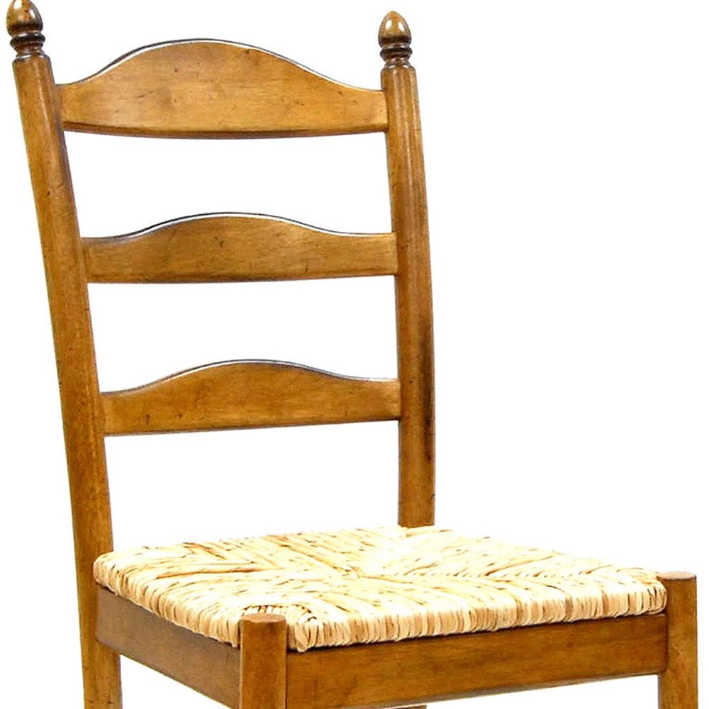 Straw and Brown Wood Ladder Back Dining Side Chair