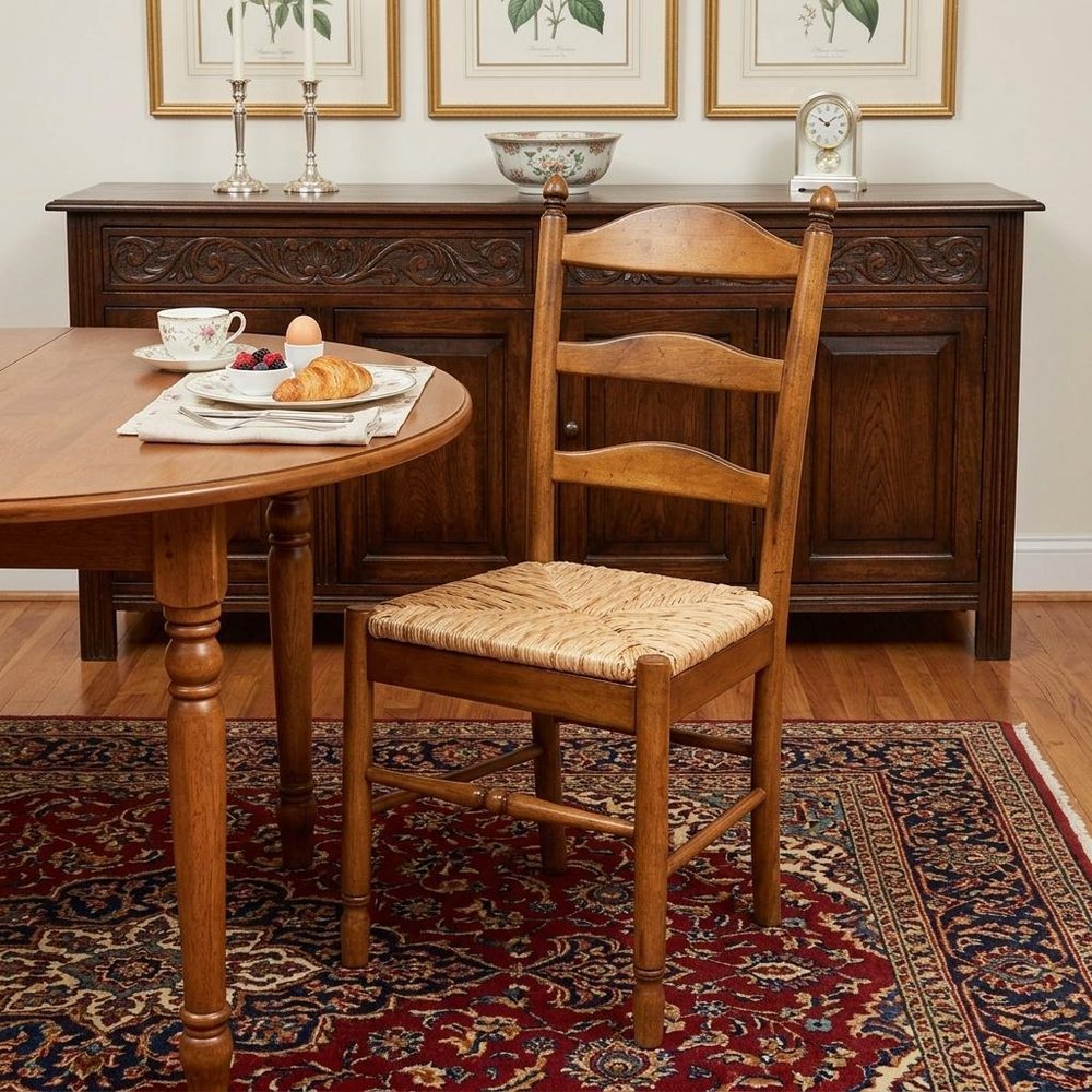 Straw and Brown Wood Ladder Back Dining Side Chair