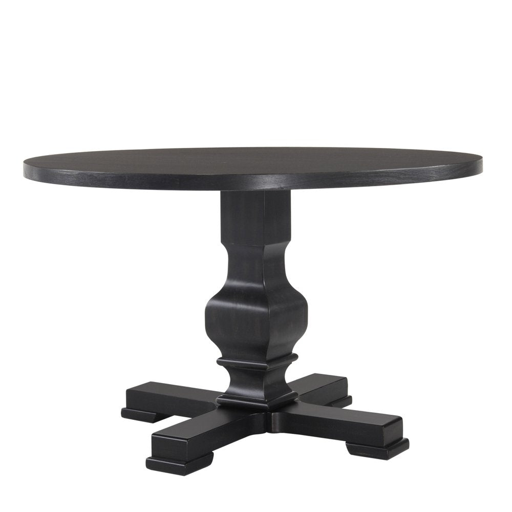 Black Rounded Solid Wood Pedestal Base Dining Table - 47-inch