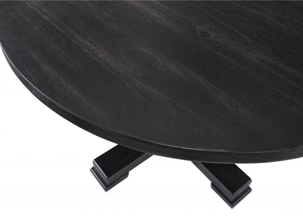 Black Rounded Solid Wood Pedestal Base Dining Table - 47-inch