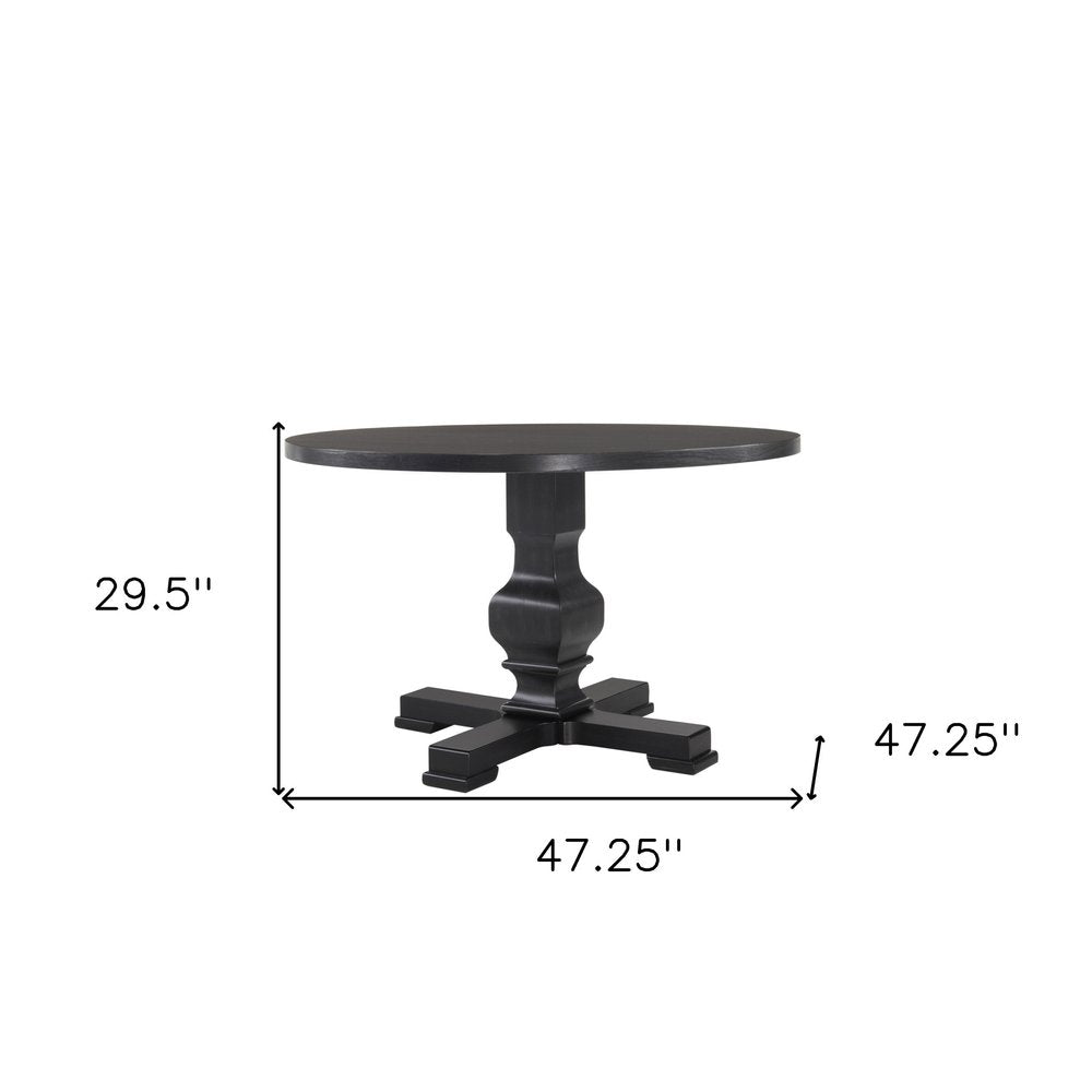 Black Rounded Solid Wood Pedestal Base Dining Table - 47-inch