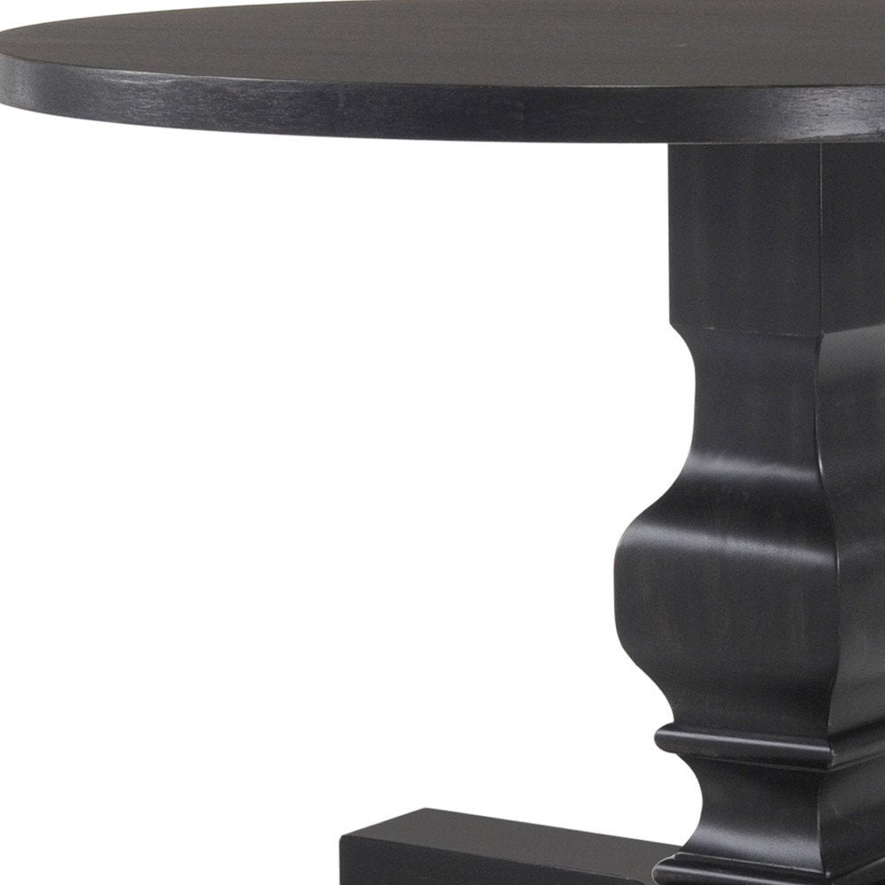 Black Rounded Solid Wood Pedestal Base Dining Table - 47-inch