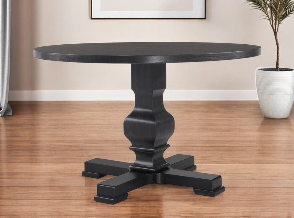 Black Rounded Solid Wood Pedestal Base Dining Table - 47-inch