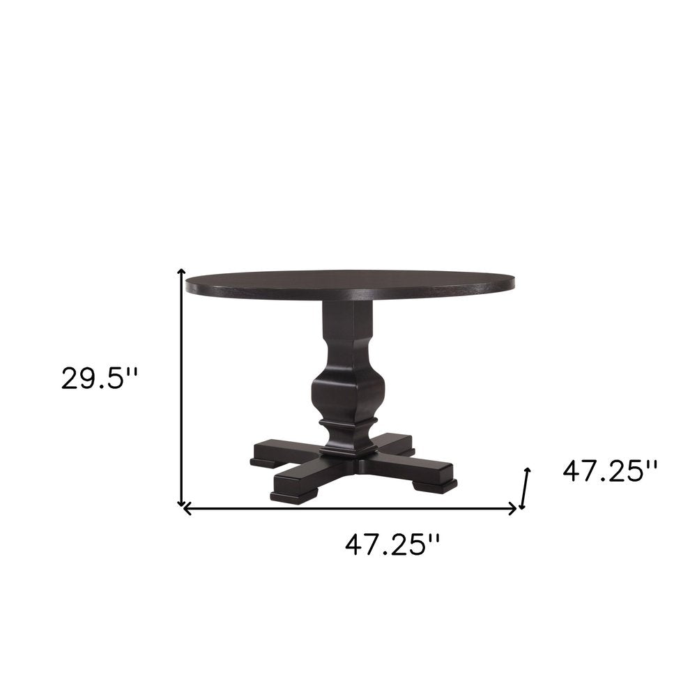 Black Rounded Solid Wood Pedestal Base Dining Table - 47-inch