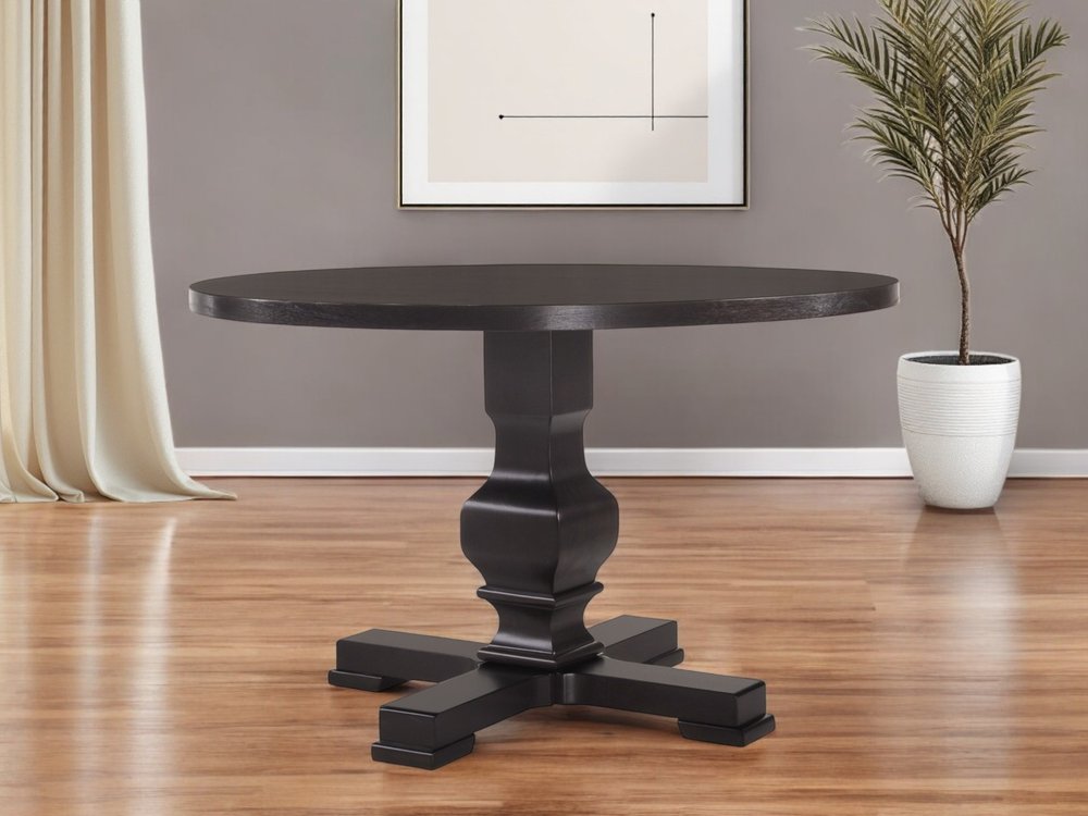 Black Rounded Solid Wood Pedestal Base Dining Table - 47-inch