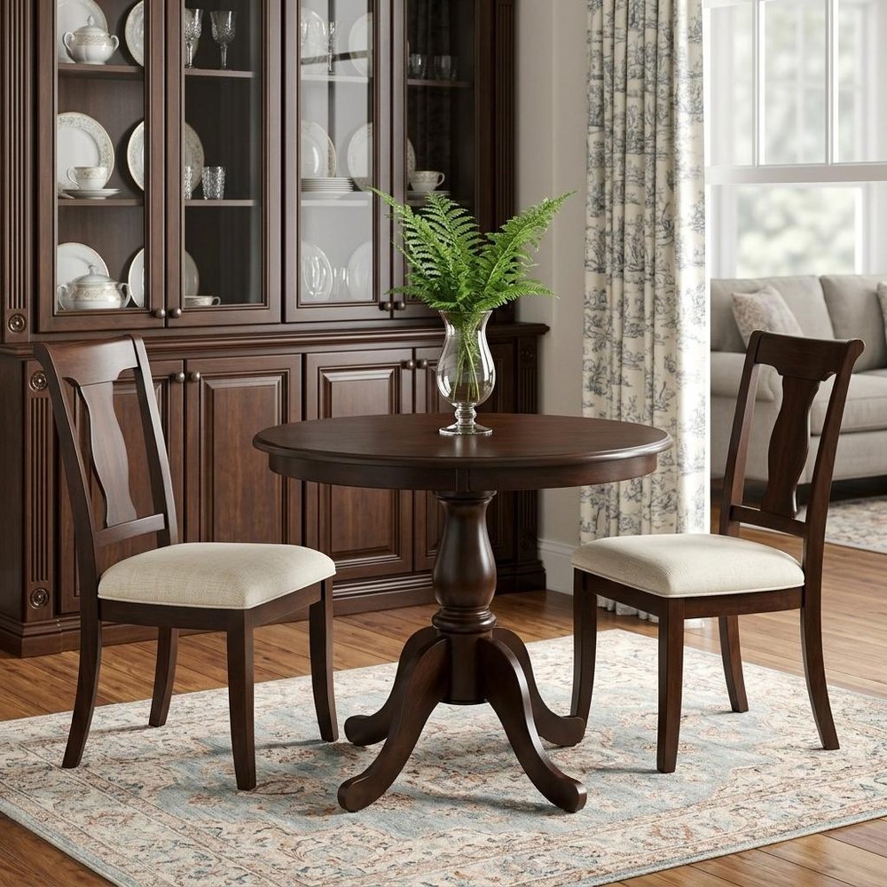 Espresso Rounded Solid Manufactured Wood and Solid Wood Pedestal Base Dining Table