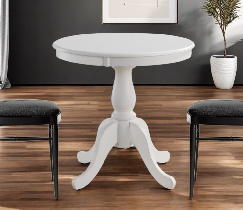 White Rounded Solid Manufactured Wood Pedestal Base Dining Table