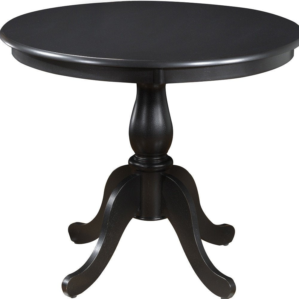 Black Rounded Solid Manufactured Wood and Solid Wood Pedestal Base Dining Table