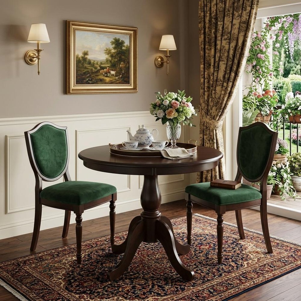 Espresso Rounded Solid Manufactured Wood and Solid Wood Pedestal Base Dining Table