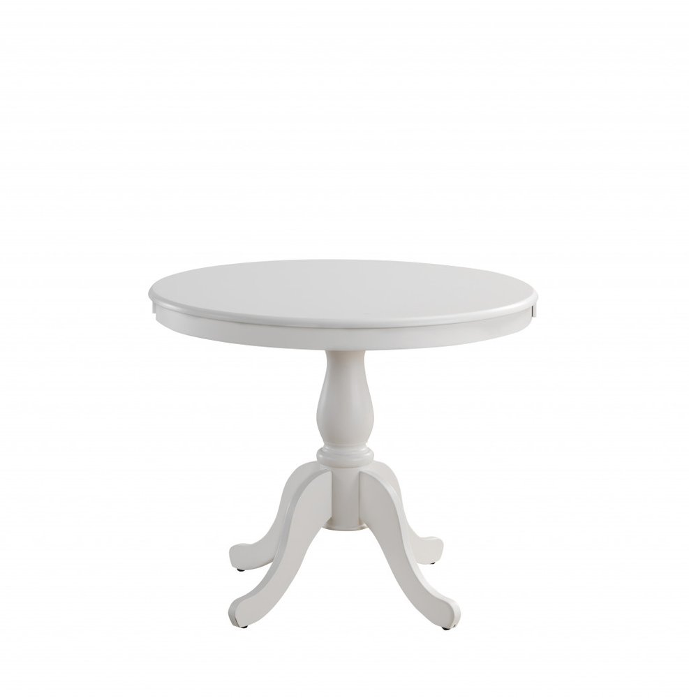 White Rounded Solid Manufactured Wood and Solid Wood Pedestal Base Dining Table