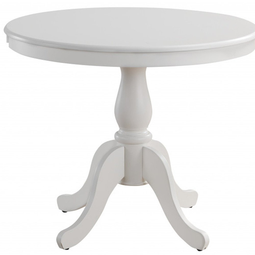 White Rounded Solid Manufactured Wood and Solid Wood Pedestal Base Dining Table