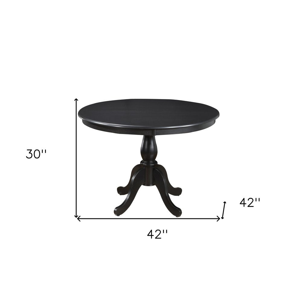 Black Rounded Solid Manufactured Wood and Solid Wood Pedestal Base Dining Table
