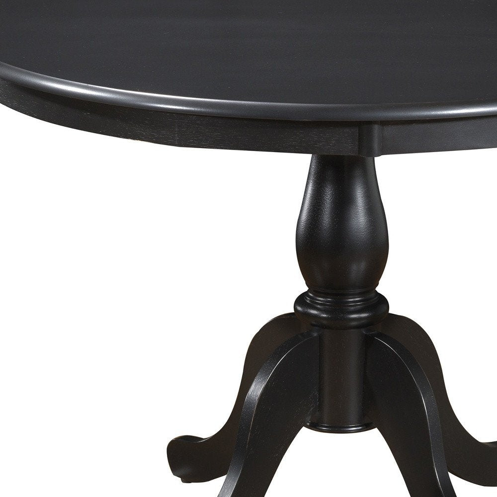 Black Rounded Solid Manufactured Wood and Solid Wood Pedestal Base Dining Table