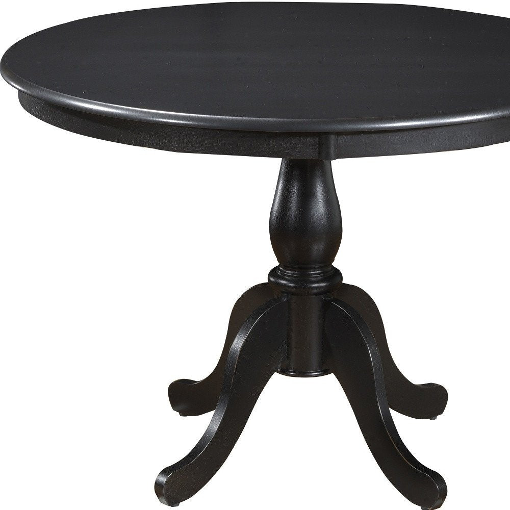 Black Rounded Solid Manufactured Wood and Solid Wood Pedestal Base Dining Table