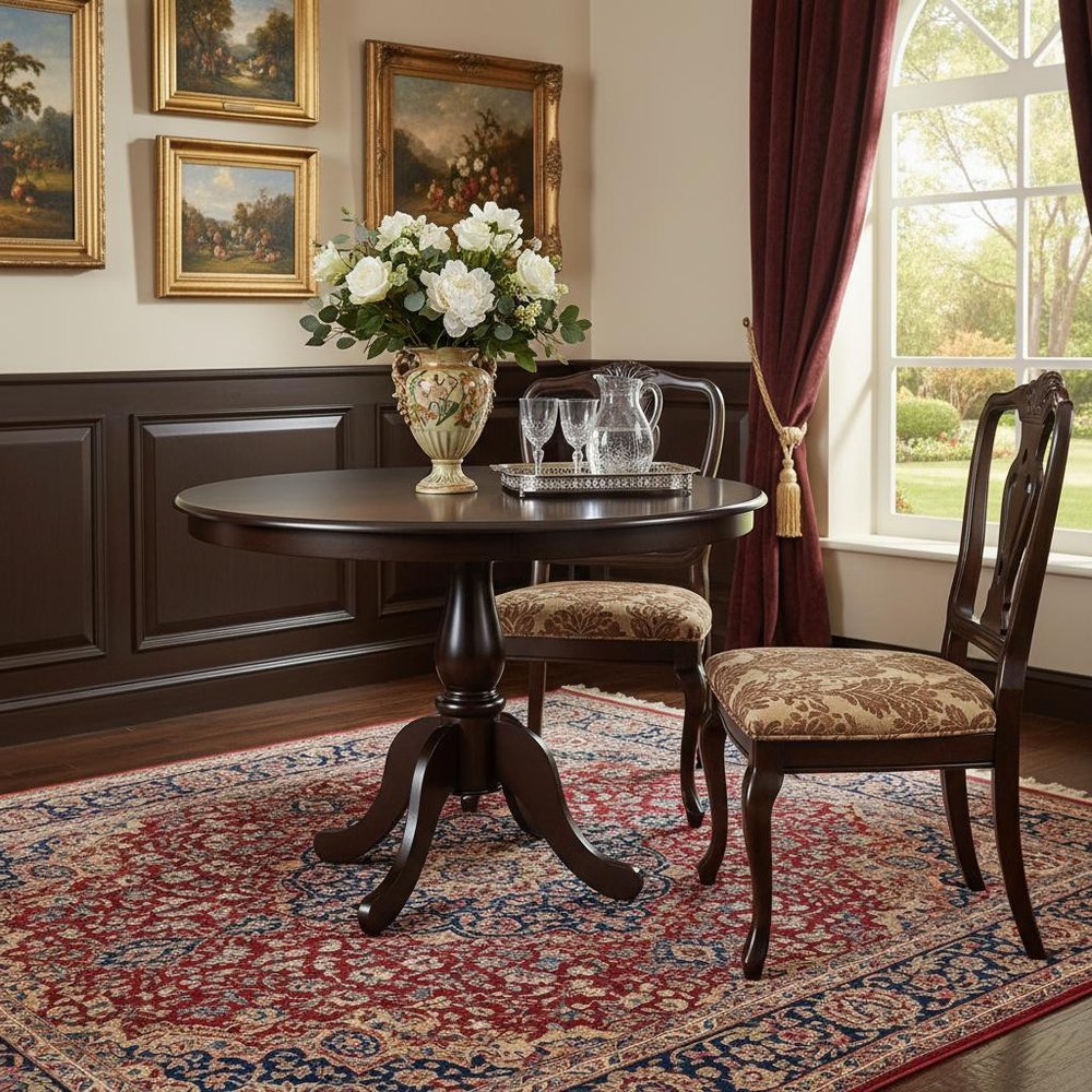 Espresso Rounded Solid Manufactured Wood Pedestal Base Dining Table