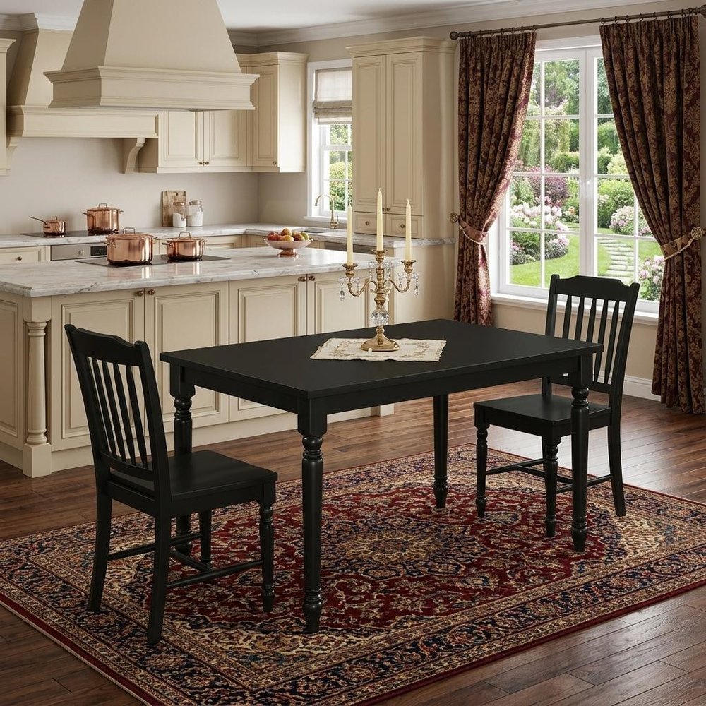 Black Solid Wood Dining Table - 48-inch