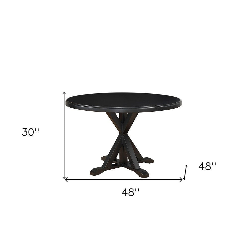 Black Wood Pedestal Base Round Top Dining Table - 48-inch