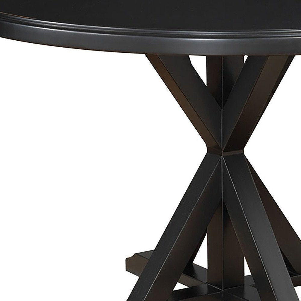 Black Wood Pedestal Base Round Top Dining Table - 48-inch