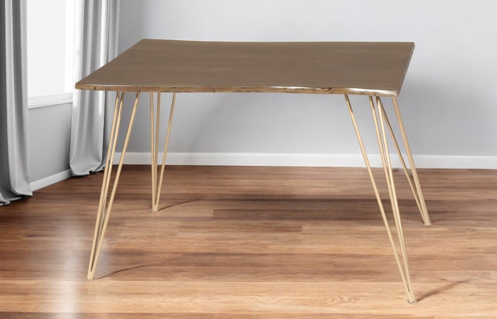 Brown and Gold Solid Wood and Iron Dining Table - 48-inch