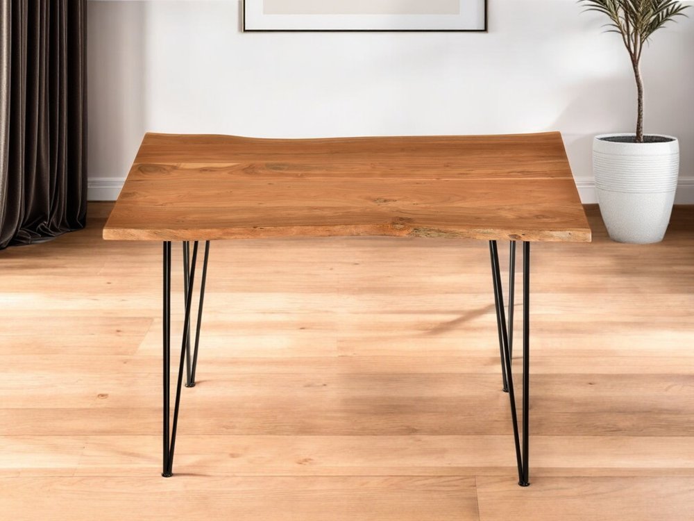 Brown and Black Solid Wood and Iron Dining Table - 48-inch
