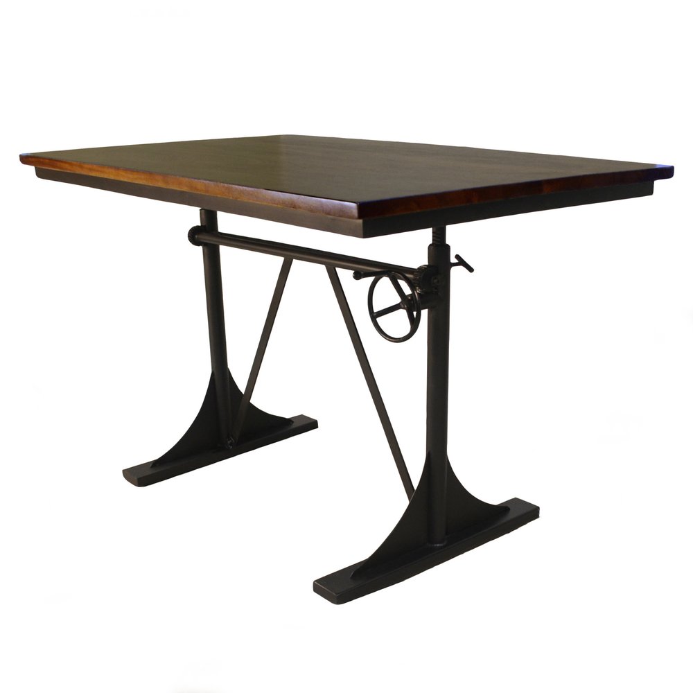 Brown and Black Solid Wood and Iron Trestle Base Dining Table