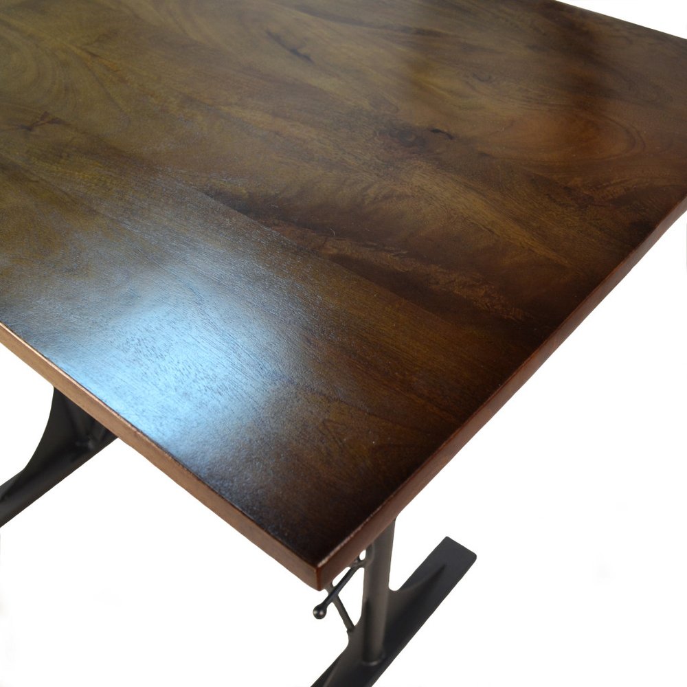 Brown and Black Solid Wood and Iron Trestle Base Dining Table