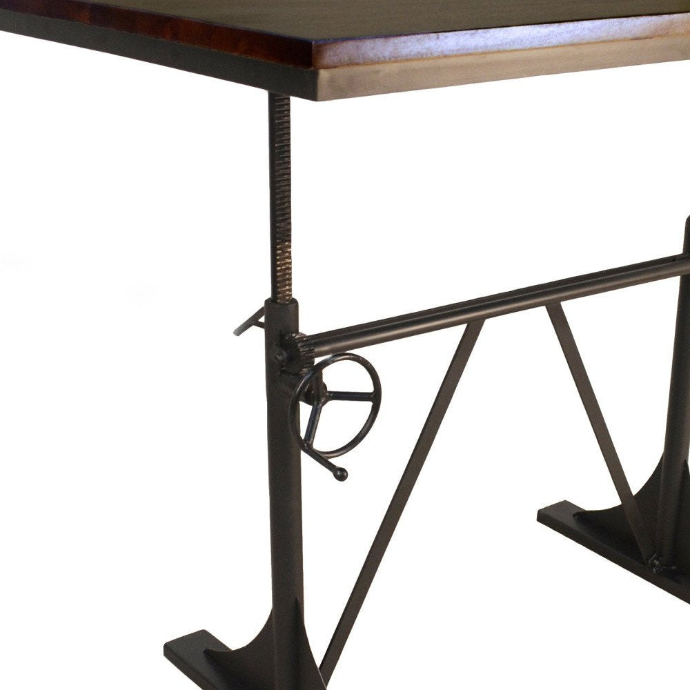 Brown and Black Solid Wood and Iron Trestle Base Dining Table