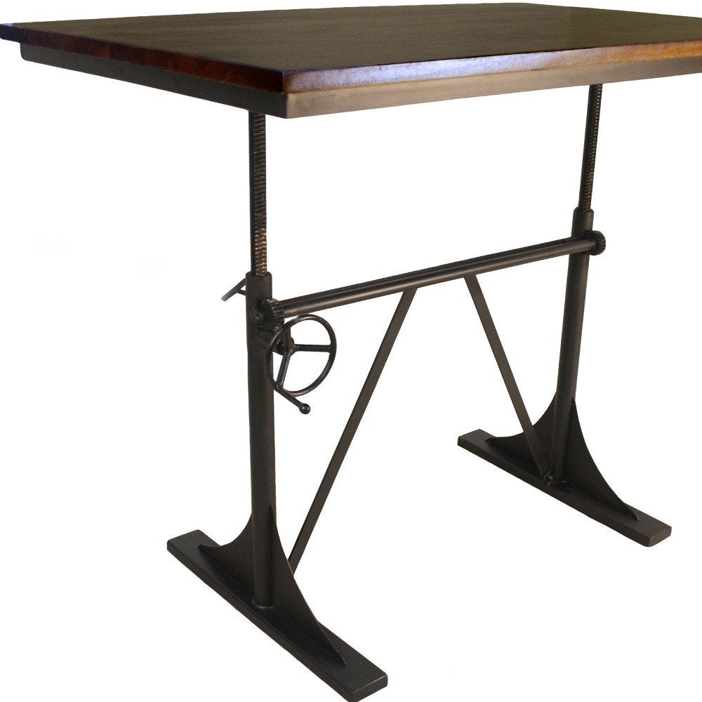 Brown and Black Solid Wood and Iron Trestle Base Dining Table